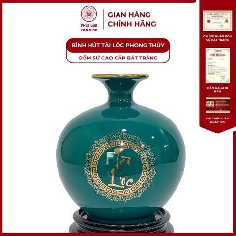 Bình Hút Lộc Hổ Tài Lộc Vẽ Vàng Kim Gốm Sứ Bát Tràng - Phúc Lộc Viên Minh