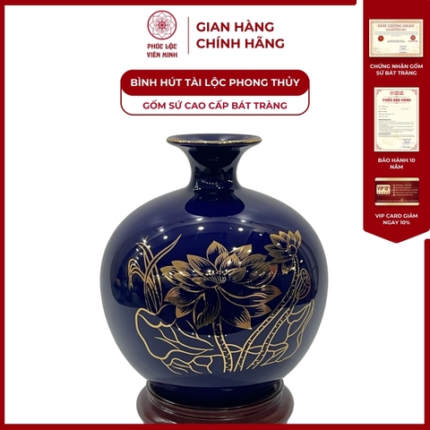 Bình Hút Lộc Hình Hoa Sen Vẽ Vàng Kim Gốm Sứ Bát Tràng - Phúc Lộc Viên Minh