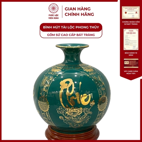 Bình Hút Lộc Tứ Cảnh Phúc Đức Tài Lộc Decal Vàng Kim Gốm Sứ Bát Tràng - Phúc Lộc Viên Minh