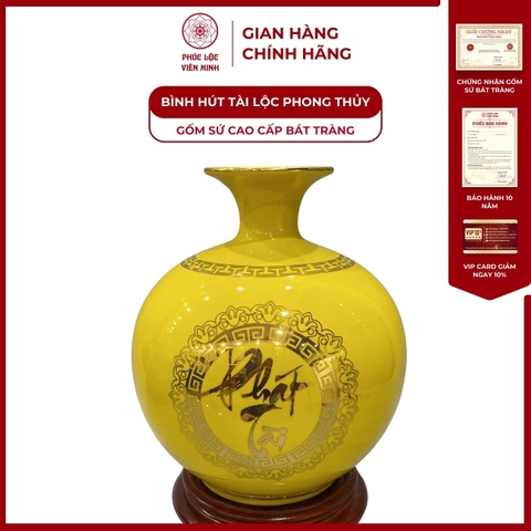Bình Hút Lộc Phát Tài Phát Lộc Vẽ Vàng Kim Gốm Sứ Bát Tràng - Phúc Lộc Viên Minh
