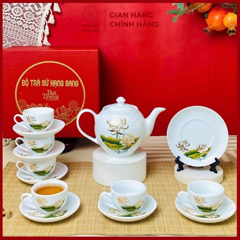 Bộ Ấm Chén In Logo Cao Cấp Gốm Sứ Bát Tràng - Phúc Lộc Viên Minh - LD001