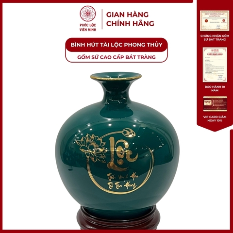 Bình Hút Lộc Chim Trĩ Lộc Vẽ Vàng Kim Gốm Sứ Bát Tràng - Phúc Lộc Viên Minh