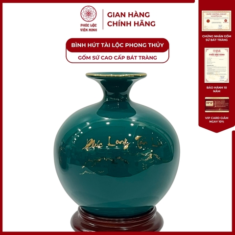 Bình Hút Lộc Phúc Long Tấn Lộc Vẽ Vàng Kim Gốm Sứ Bát Tràng - Phúc Lộc Viên Minh