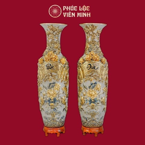 Lộc Bình Phúc Đức Men Rạn Vẽ Vàng Gốm Sứ Bát Tràng - Phúc Lộc Viên Minh