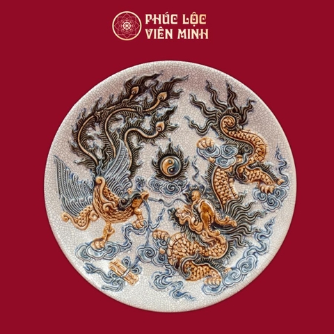 Mâm Bồng Long Phụng Chầu Ngọc Men Rạn Gốm Sứ Bát Tràng - Phúc Lộc Viên Minh
