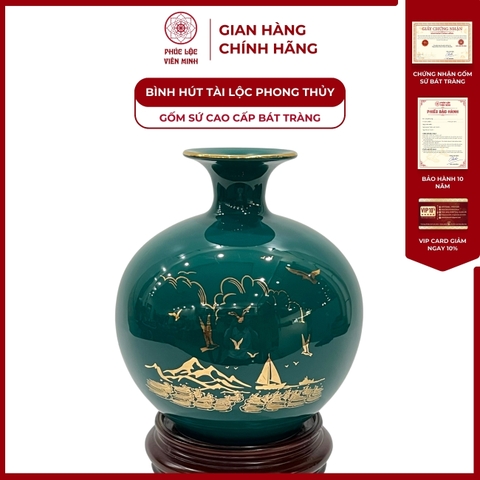 Bình Hút Lộc Thuận Buồm Xuôi Gió Vẽ Vàng Kim Gốm Sứ Bát Tràng - Phúc Lộc Viên Minh