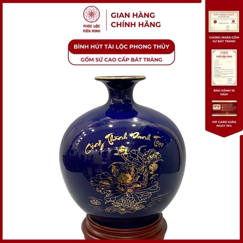 Bình Hút Lộc Công Thành Danh Toại Vẽ Vàng Kim Gốm Sứ Bát Tràng - Phúc Lộc Viên Minh