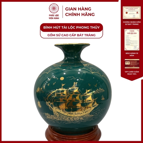 Bình Hút Lộc Nhị Cảnh Thuận Buồm Xuôi Gió Vẽ Vàng Kim Gốm Sứ Bát Tràng - Phúc Lộc Viên Minh