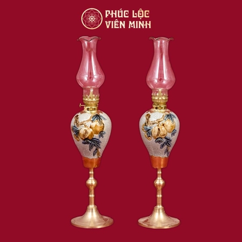 Đèn Thờ Quả Lê Chân Đồng Đào Thọ Cát Tường Men Rạn Gốm Sứ Bát Tràng - Phúc Lộc Viên Minh