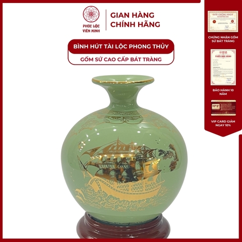 Bình Hút Lộc Nhị Cảnh Thuận Buồm Xuôi Gió, Tài Lộc Vẽ Vàng Kim Gốm Sứ Bát Tràng - Phúc Lộc Viên Minh