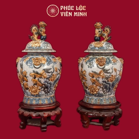Chóe Niên Niên Hữu Dư 20L Men Rạn Đắp Nổi Gốm Sứ Bát Tràng - Phúc Lộc Viên Minh