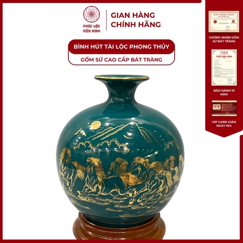 Bình Hút Lộc Mã Đáo Thành Công Vẽ Vàng Kim Gốm Sứ Bát Tràng - Phúc Lộc Viên Minh