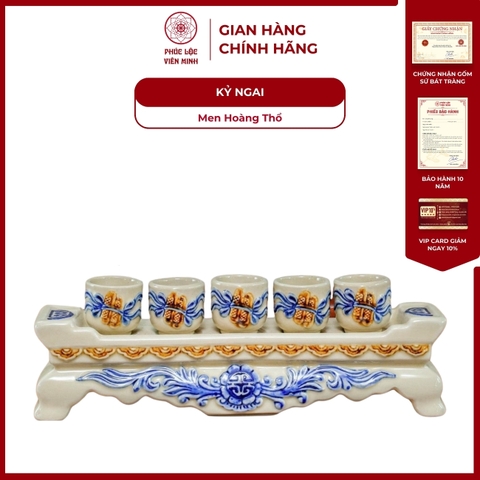 Kỷ Ngai 5 Chén, 3 Chén Men Hoàng Thổ Gốm Sứ Bát Tràng - Phúc Lộc Viên Minh