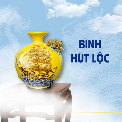 Bình Hút Lộc Thuận Buồm Xuôi Gió Men Vàng Gốm Sứ Bát Tràng - Phúc Lộc Viên Minh - PLVM1220