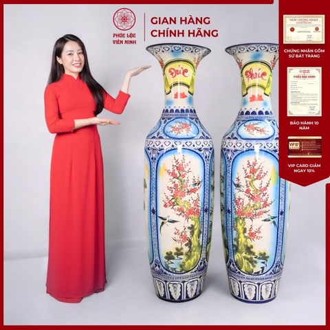 Đôi Lộc Bình Tứ Cảnh Men Màu Gốm Sứ Bát Tràng - Phúc Lộc Viên Minh - PL035