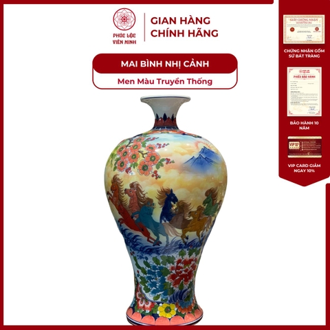 Mai Bình Bát Tràng Men Màu Vẽ Thủ Công - Phúc Lộc Viên Minh - PLMB0010