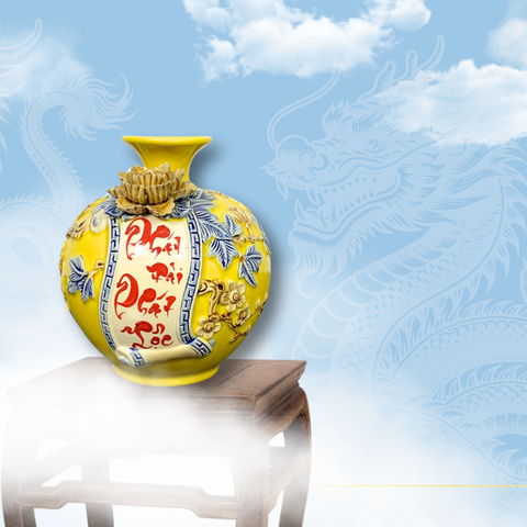 Bình Hút Lộc Phát Tài Phát Lộc Men Vàng Gốm Sứ Bát Tràng - Phúc Lộc Viên Minh - PLVM1221
