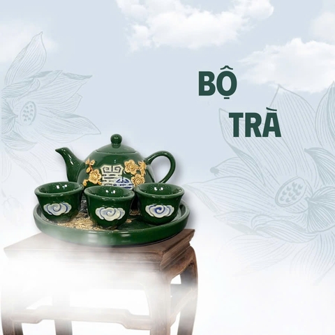 Bộ Trà Men Xanh Lá Gốm Sứ Bát Tràng - Gốm Sứ Phúc Lộc Viên Minh - PLVM1561