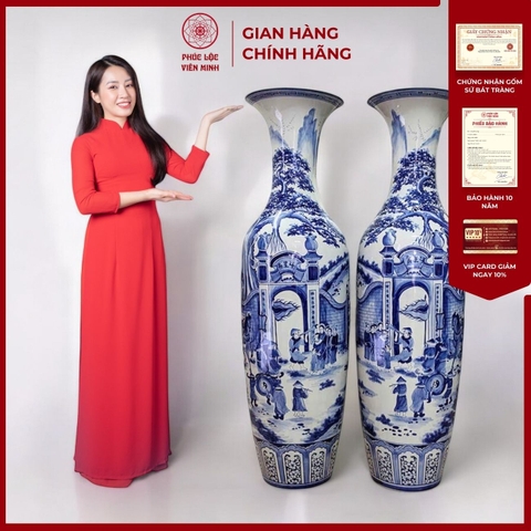 Đôi Lộc Bình Họa Tiết Đơn Cảnh Gốm Sứ Bát Tràng - Phúc Lộc Viên Minh - PL042