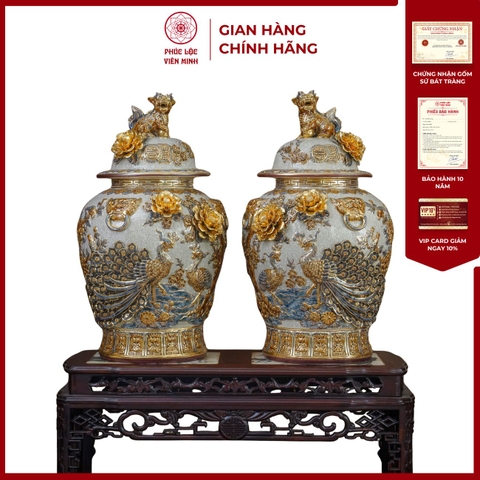 Chóe Công Danh Phú Quý Đắp Nổi Kênh Bong Vẽ Vàng Gốm Sứ Bát Tràng - Gốm Sứ Phúc Lộc Viên Minh - PLVM1601