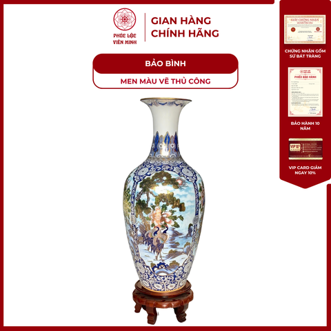 Bảo Bình Men Màu Tứ Cảnh Gốm Sứ Bát Tràng - Phúc Lộc Viên Minh