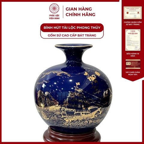 Bình Hút Lộc Hòn Non Bộ Hạ Long Vẽ Vàng Kim Gốm Sứ Bát Tràng - Phúc Lộc Viên Minh