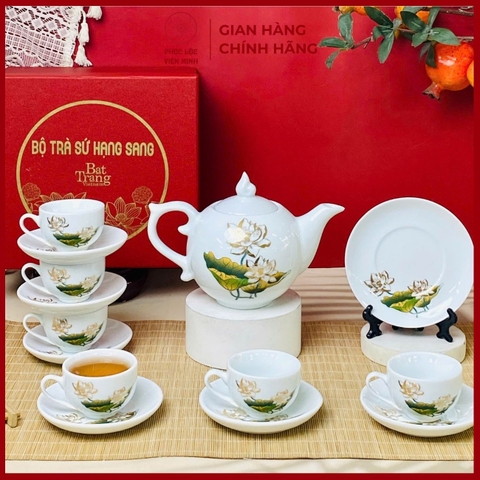 Bộ Ấm Chén Cao Cấp Gốm Sứ Bát Tràng - Phúc Lộc Viên Minh - LD002