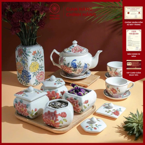 Bộ Hũ Mứt Họa Tiết Phù Dung Gốm Sứ Bát Tràng - Phúc Lộc Viên Minh - PL003
