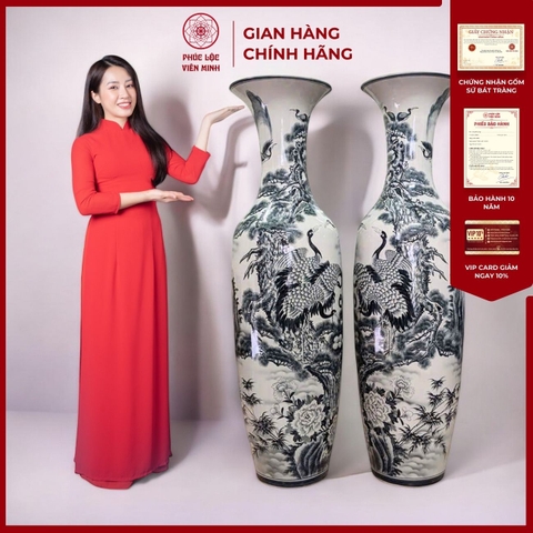 Đôi Lộc Bình Họa Tiết Đơn Cảnh Gốm Sứ Bát Tràng - Phúc Lộc Viên Minh - PL043