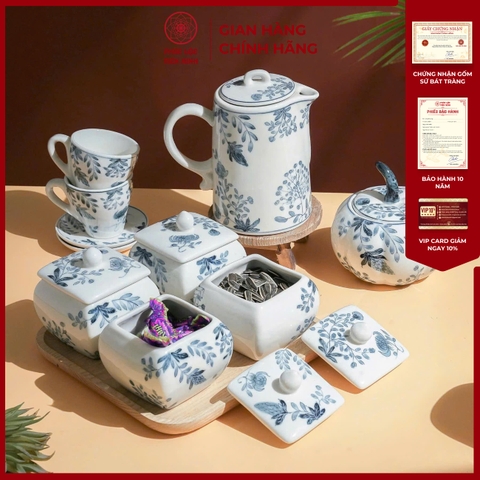 Bộ Hũ Mứt Họa Tiết Hoa Dây Tằm Gốm Sứ Bát Tràng - Phúc Lộc Viên Minh - PL007