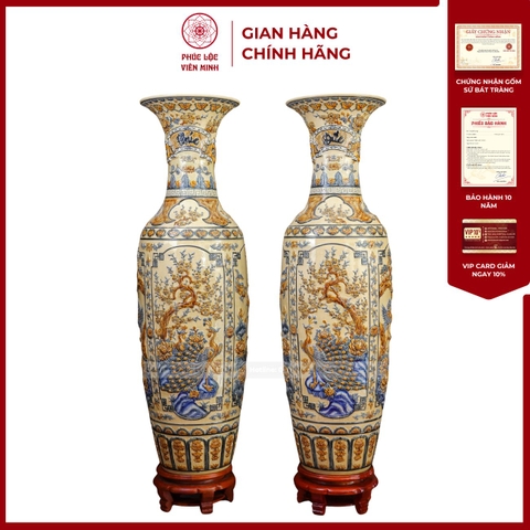 Đôi Lộc Bình Tứ Cảnh Men Hoàng Thổ Gốm Sứ Bát Tràng - Phúc Lộc Viên Minh - PL1517