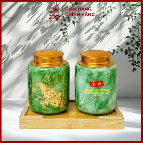 Hộp Đựng Chè Cao Cấp Gốm Sứ Bát Tràng - Phúc Lộc Viên Minh - LD022