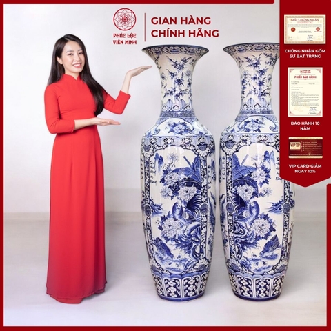 Đôi Lộc Bình Họa Tiết Tứ Cảnh Gốm Sứ Bát Tràng - Phúc Lộc Viên Minh - PL048