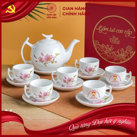 Bộ Ấm Chén Cao Cấp Gốm Sứ Bát Tràng - Phúc Lộc Viên Minh - LD065