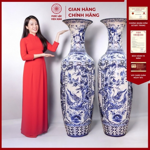 Đôi Lộc Bình Tứ Cảnh Gốm Sứ Bát Tràng - Phúc Lộc Viên Minh - PL049