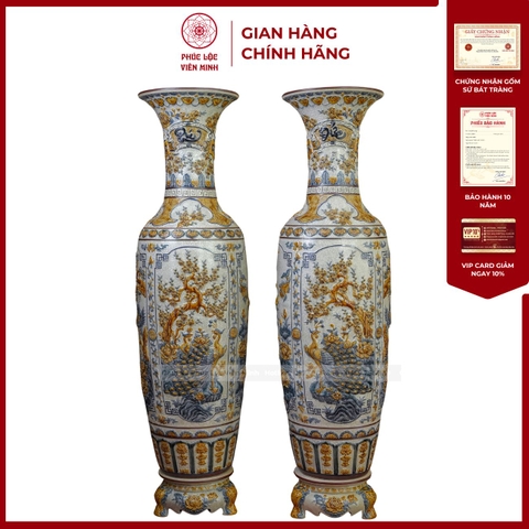 Đôi Lộc Bình Men Rạn Tứ Cảnh Men Rạn Gốm Sứ Bát Tràng - Phúc Lộc Viên Minh - PL1518