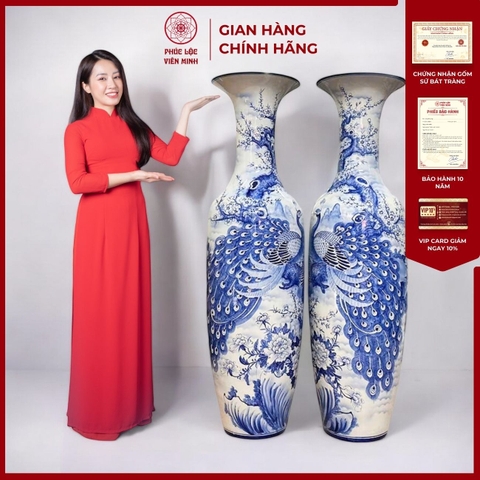 Đôi Lộc Bình Họa Tiết Đơn Cảnh Gốm Sứ Bát Tràng - Phúc Lộc Viên Minh - PL050