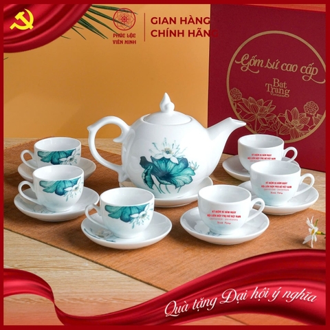 Bộ Ấm Chén Cao Cấp Gốm Sứ Bát Tràng - Phúc Lộc Viên Minh - LD067