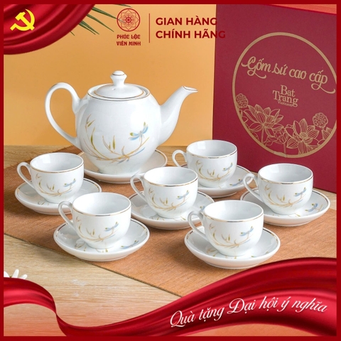 Bộ Ấm Chén Cao Cấp Gốm Sứ Bát Tràng - Phúc Lộc Viên Minh - LD068