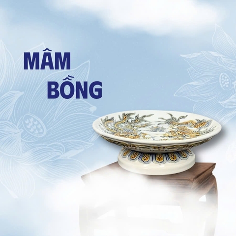 Mâm Bồng Men Trắng Gốm Sứ Bát Tràng - Gốm Sứ Phúc Lộc Viên Minh - PLVM1572