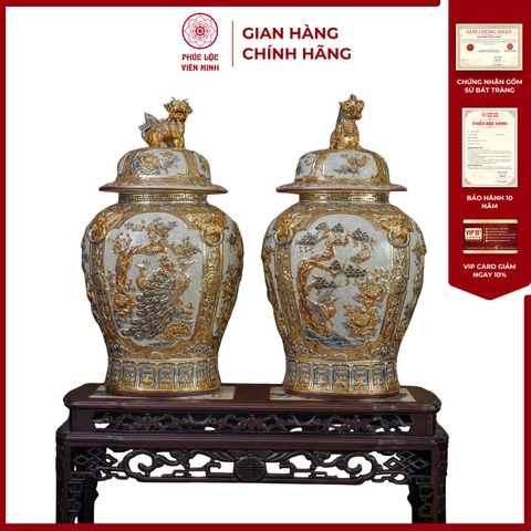 Chóe Tứ Cảnh Men Rạn Đắp Nổi Gốm Sứ Bát Tràng - Gốm Sứ Phúc Lộc Viên Minh - PLVM1602