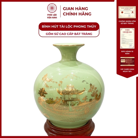 Bình Hút Lộc Chùa Một Cột Vẽ Vàng Kim Gốm Sứ Bát Tràng - Phúc Lộc Viên Minh - PLVM173