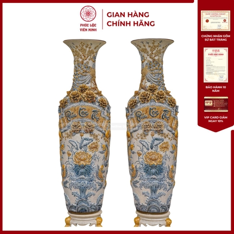 Đôi Lộc Bình Men Rạn Phúc Lộc Thọ Gốm Sứ Bát Tràng - Phúc Lộc Viên Minh - PL1519