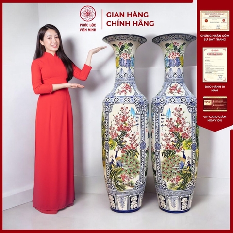 Đôi Lộc Bình Tứ Cảnh Họa Tiết Vẽ Màu Gốm Sứ Bát Tràng - Phúc Lộc Viên Minh - PL053