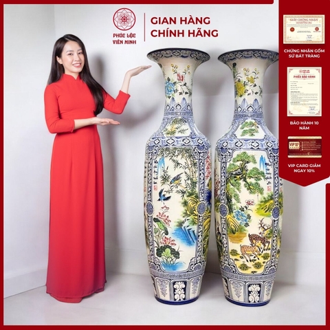 Đôi Lộc Bình Tứ Cảnh Họa Tiết Vẽ Màu Gốm Sứ Bát Tràng - Phúc Lộc Viên Minh - PL054