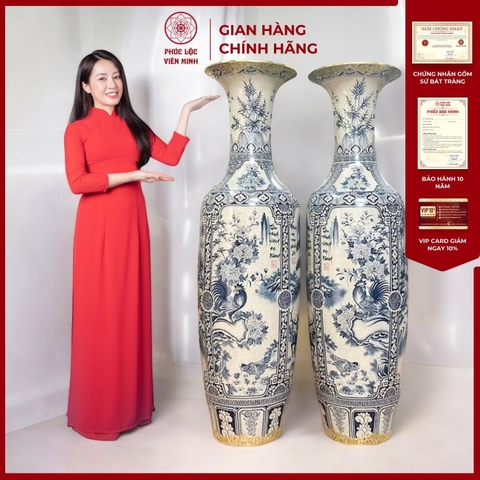 Đôi Lộc Bình Họa Tiết Tứ Cảnh Gốm Sứ Bát Tràng - Phúc Lộc Viên Minh - PL057