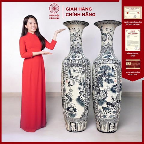 Đôi Lộc Bình Họa Tiết Tứ Cảnh Gốm Sứ Bát Tràng - Phúc Lộc Viên Minh - PL058