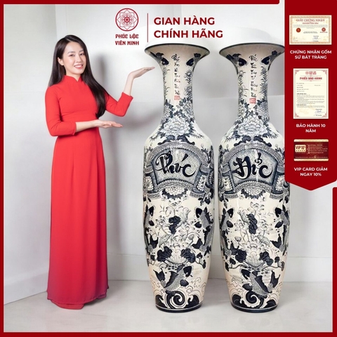 Đôi Lộc Bình Phúc Đức Gốm Sứ Bát Tràng - Phúc Lộc Viên Minh - PL059