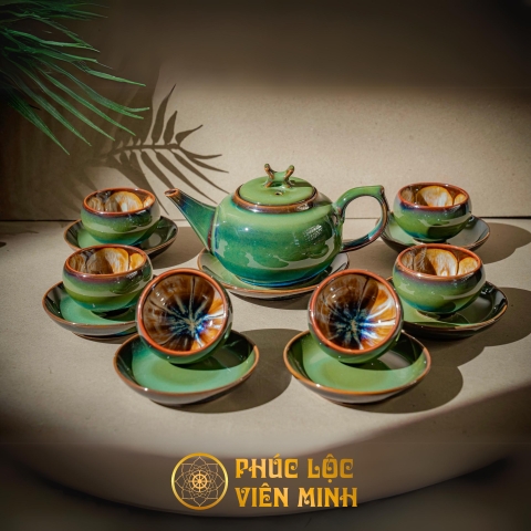 Bộ Ấm Chén Cao Cấp Gốm Sứ Bát Tràng - Phúc Lộc Viên Minh - VM511