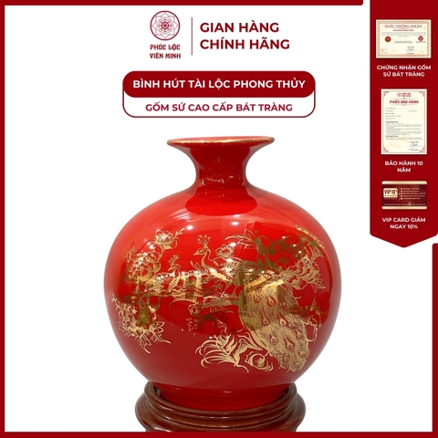 Bình Hút Lộc Phúc Lộc Khang Ninh Vẽ Vàng Kim Gốm Sứ Bát Tràng - Phúc Lộc Viên Minh